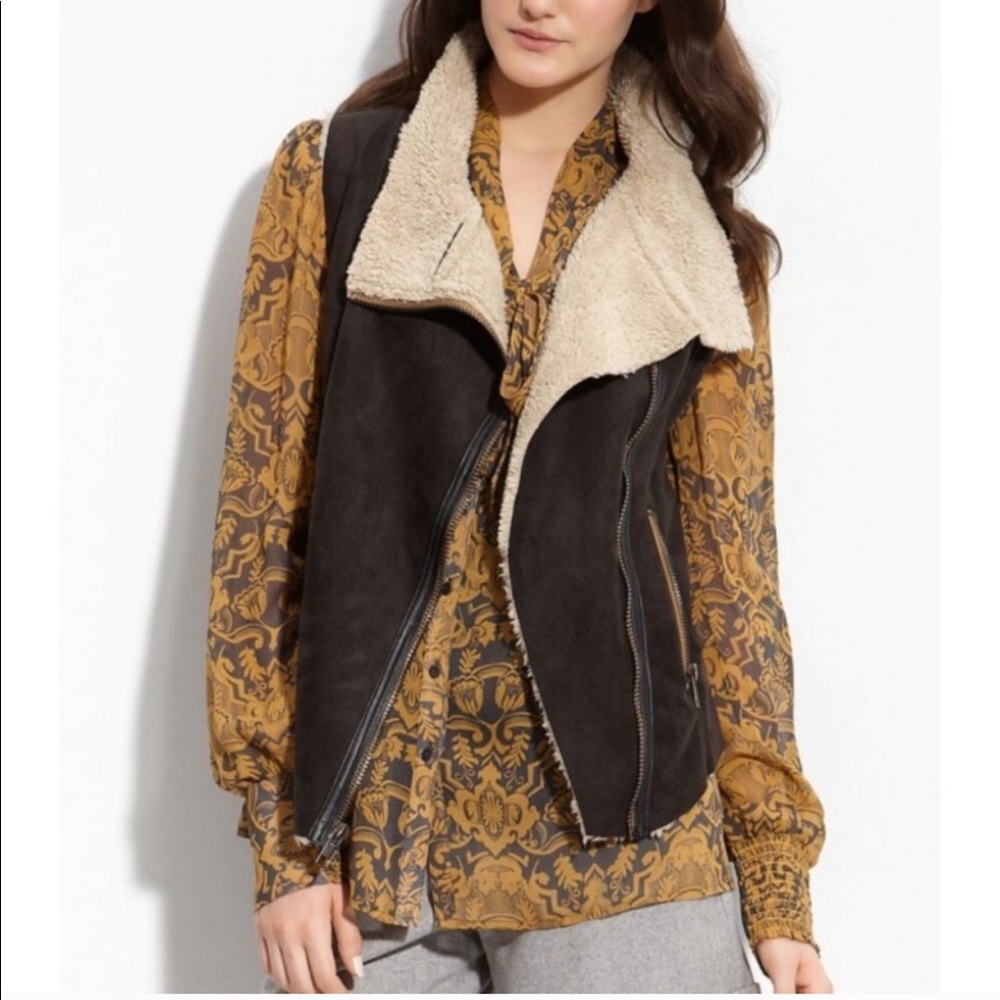HINGE Faux Vegan Fur Suede Moto Draped Vest 1 Small